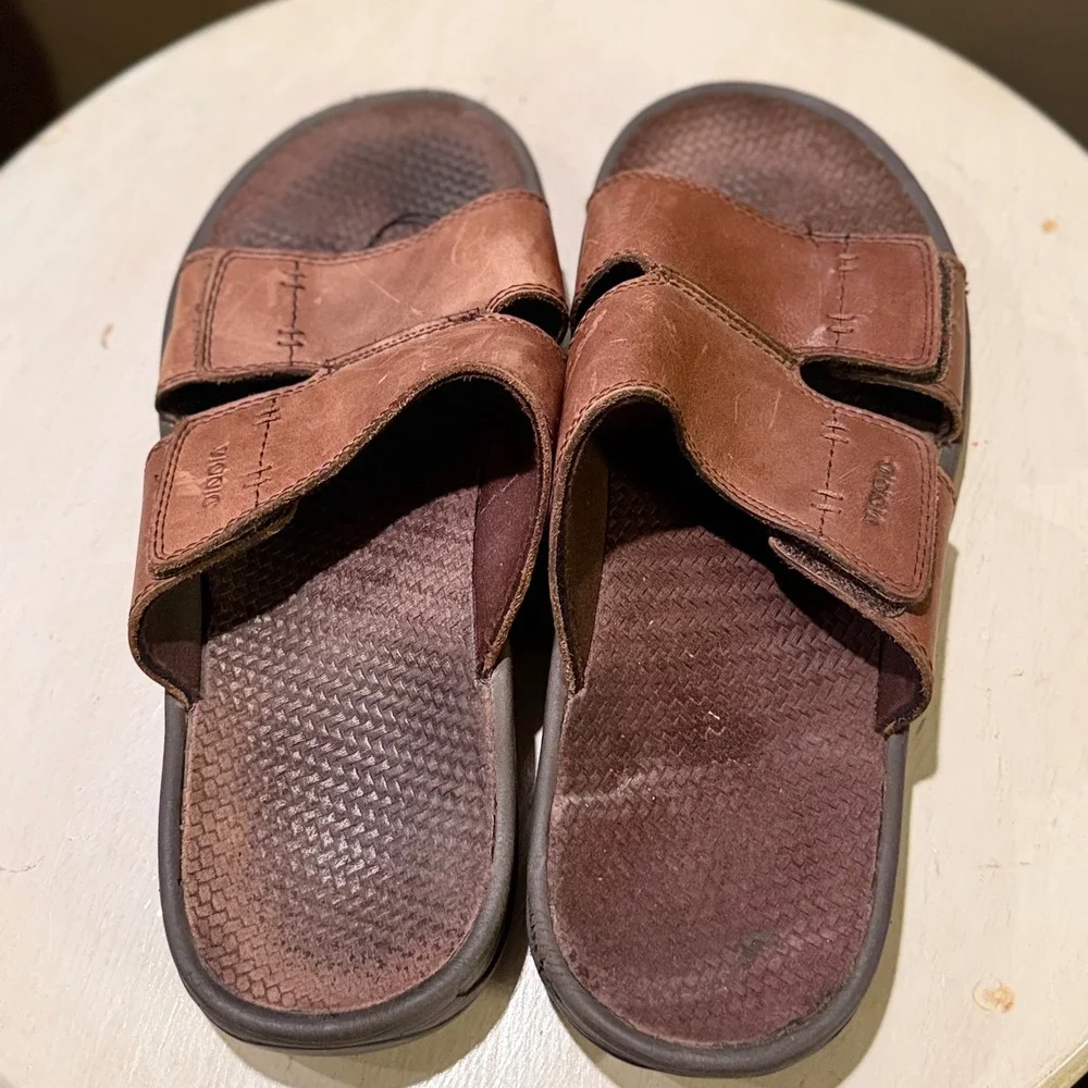 Vionic Mens Leather Adjustable Strap Comfort Sandals Brown Size 11‎